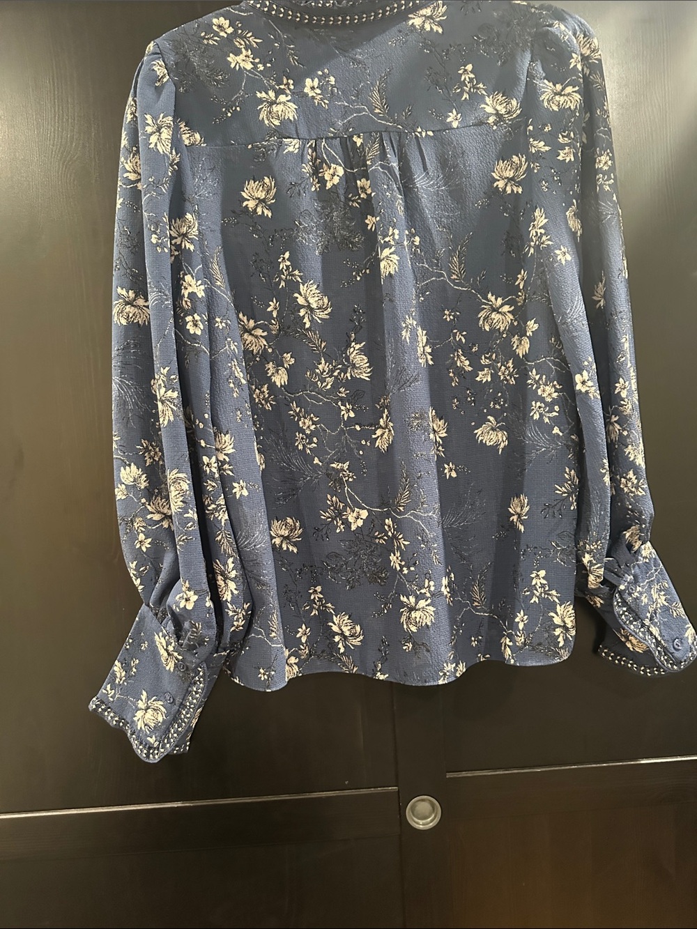 Max Studio Navy Floral V-Neck Button Blouse - Picture 11 of 13